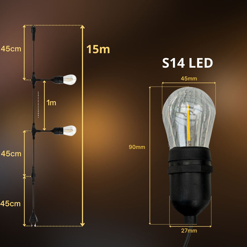 Zering - Slingerverlichting - Tuinverlichting - Voor binnen en buiten - 15 Meter - 15 Leds - Koppelbaar