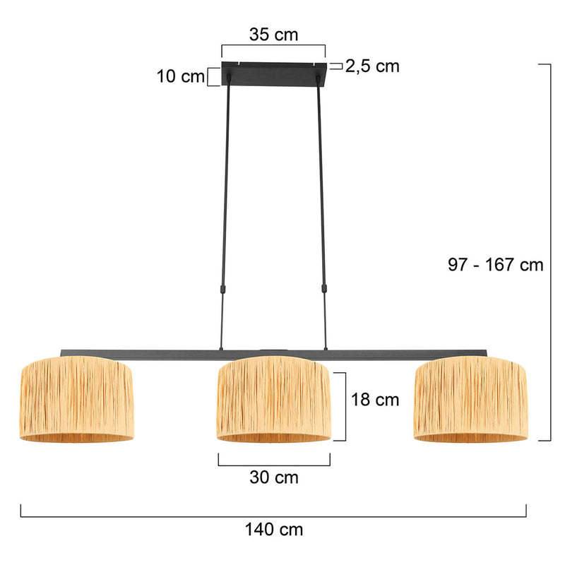 Hanglamp 3-lichts Stang 3744ZW Zwart