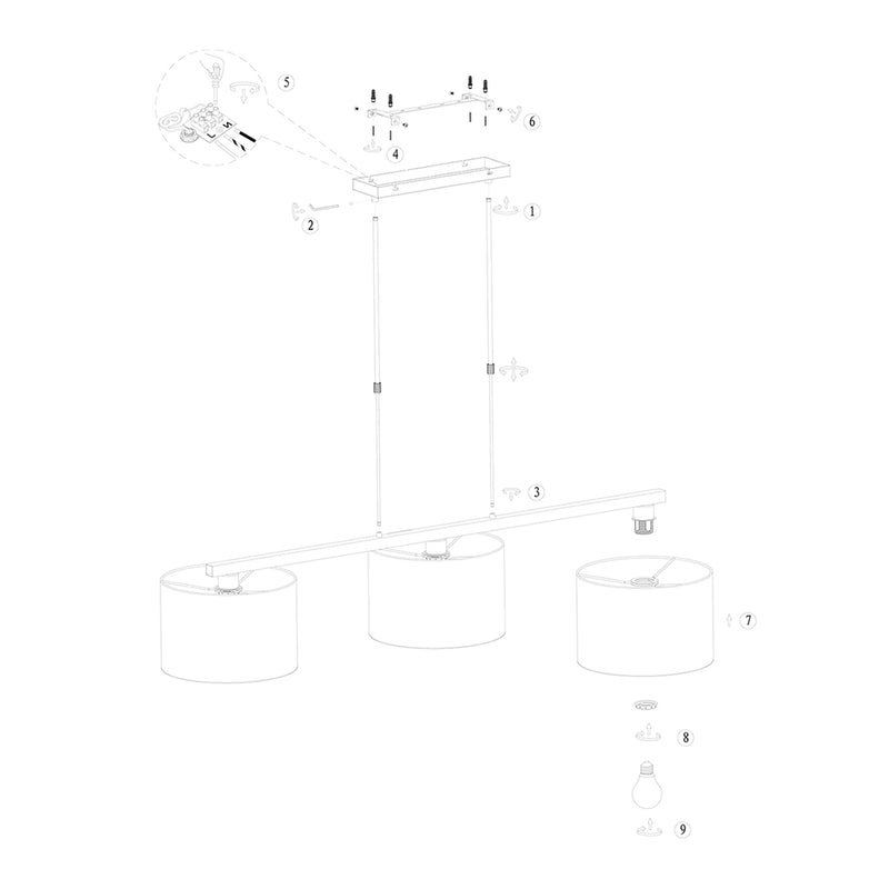 Hanglamp 3-lichts Stang 3744ZW Zwart