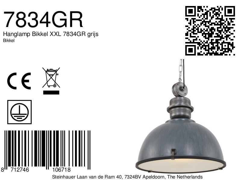 Hanglamp Bikkel XXL 7834GR grijs