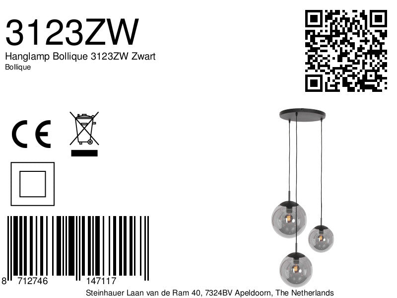 Hanglamp Bollique 3123ZW Zwart