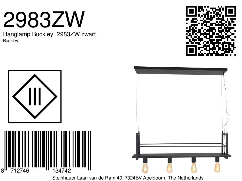 Hanglamp Buckley  2983ZW zwart