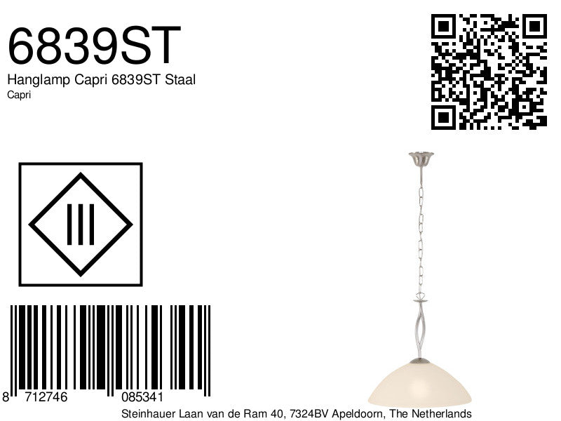 Hanglamp Capri 6839ST Staal