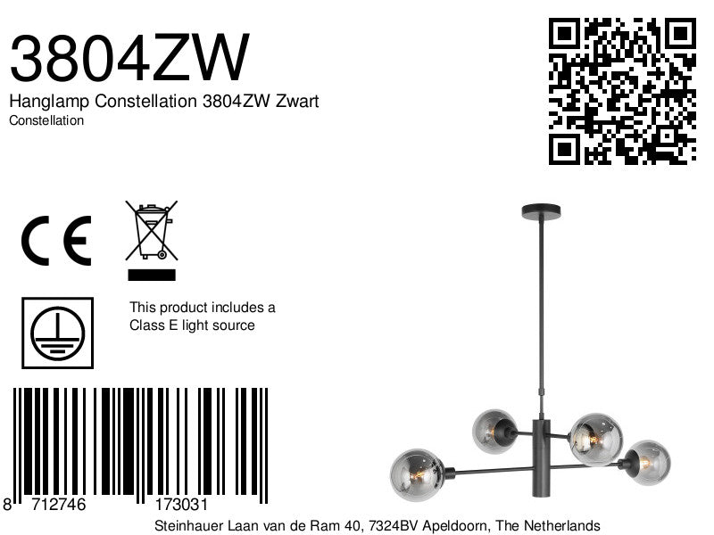 Hanglamp Constellation 3804ZW Zwart met onderlicht