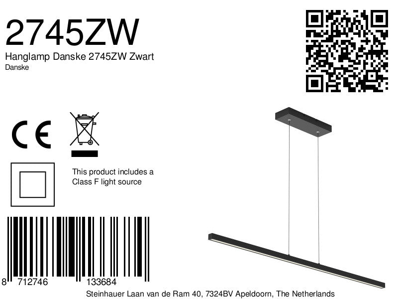 Hanglamp Danske 2745ZW Zwart