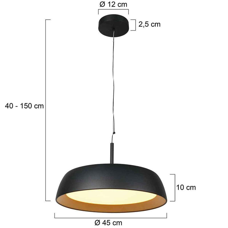 Hanglamp Mykty 3689ZW zwart met goud Ø45 cm 3200 Lumen