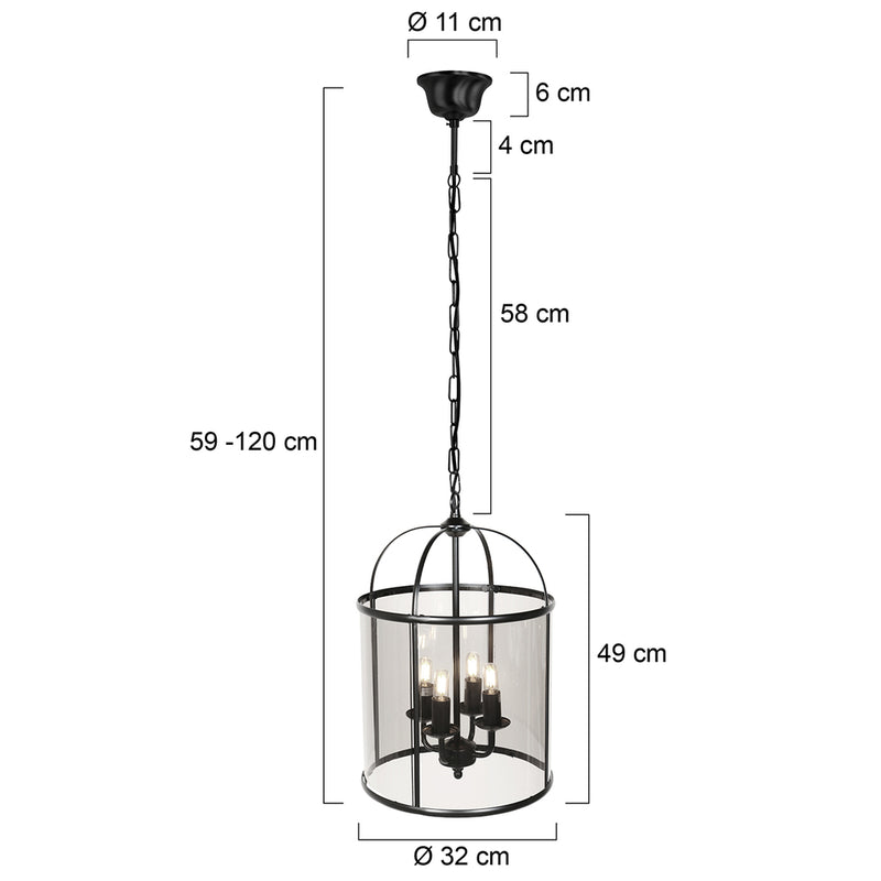 Hanglamp Pimpernel 5972ZW Zwart Ø25 4 x een E14 fitting