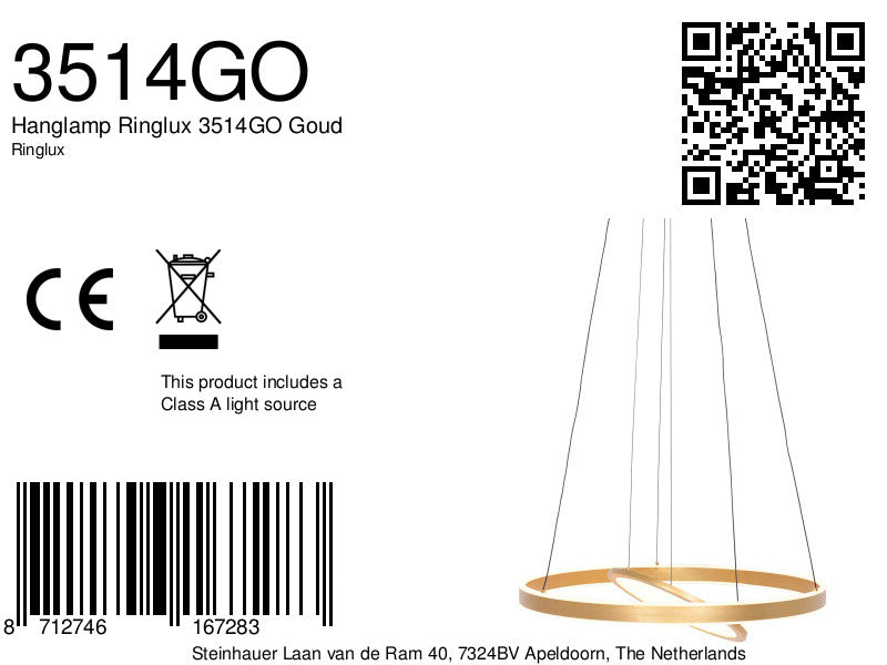 Hanglamp Ringlux 3514GO Goud