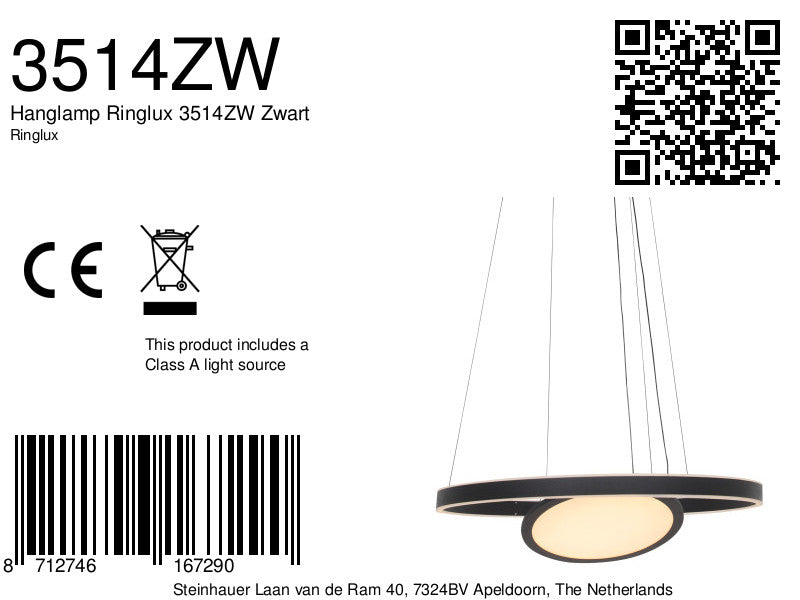 Hanglamp Ringlux 3514ZW Zwart