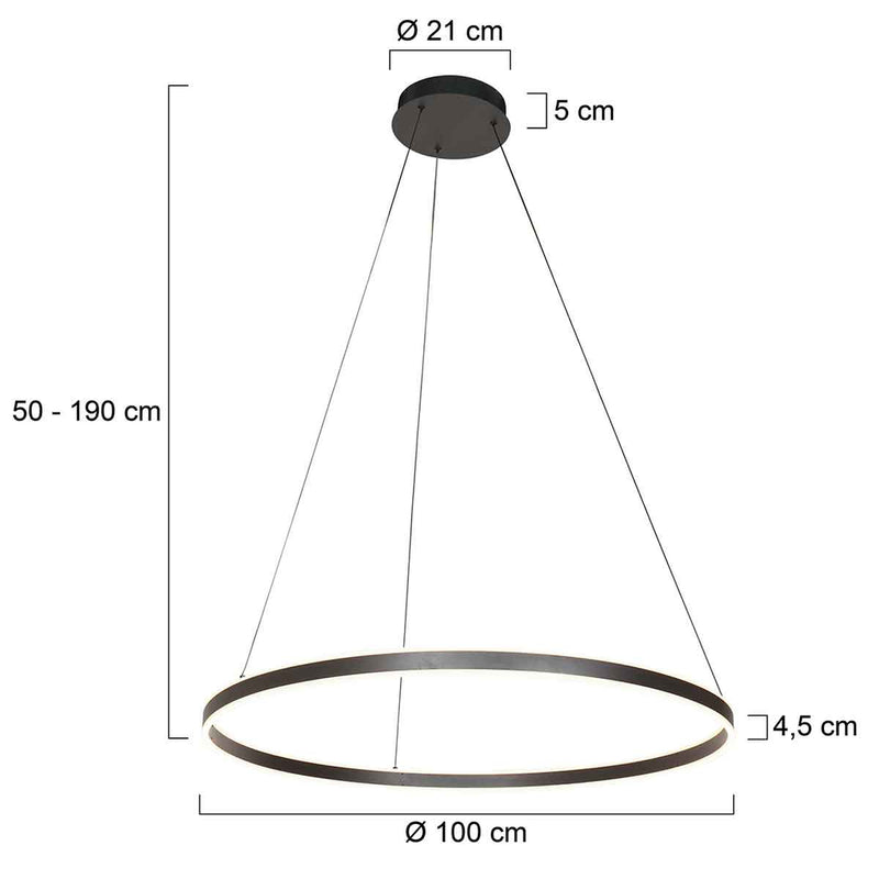 Hanglamp Ringlux 3676ZW Zwart rond 100cm 7200 Lumen