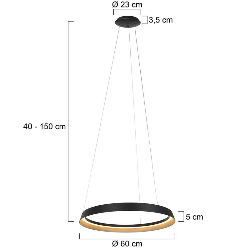 Hanglamp Ringlux 3692ZW Zwart Ø60 4000 Lumen