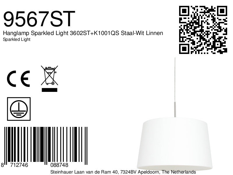 Hanglamp Sparkled Light 3602ST+K1001QS Staal-Wit Linnen