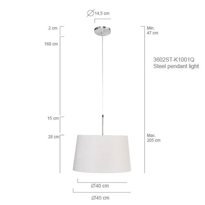 Hanglamp Sparkled Light 3602ST+K1001QS Staal-Wit Linnen