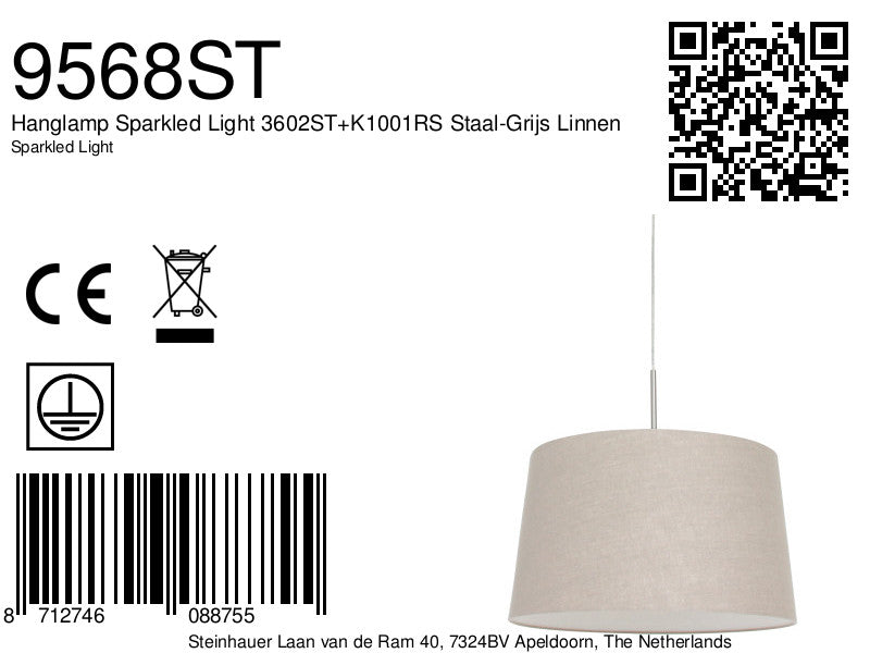 Hanglamp Sparkled Light 3602ST+K1001RS Staal-Grijs Linnen