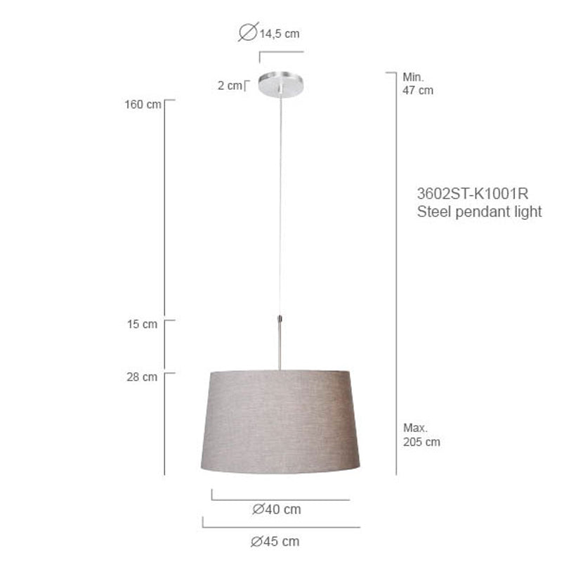 Hanglamp Sparkled Light 3602ST+K1001RS Staal-Grijs Linnen