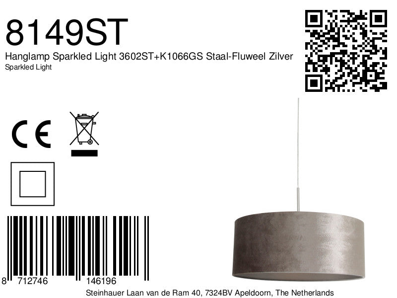 Hanglamp Sparkled Light 3602ST+K1066GS Staal-Fluweel Zilver