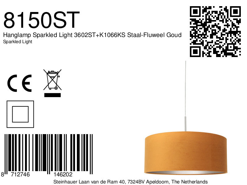 Hanglamp Sparkled Light 3602ST+K1066KS Staal-Fluweel Goud