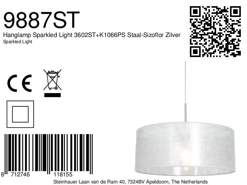 Hanglamp Sparkled Light 3602ST+K1066PS Staal-Sizoflor Zilver