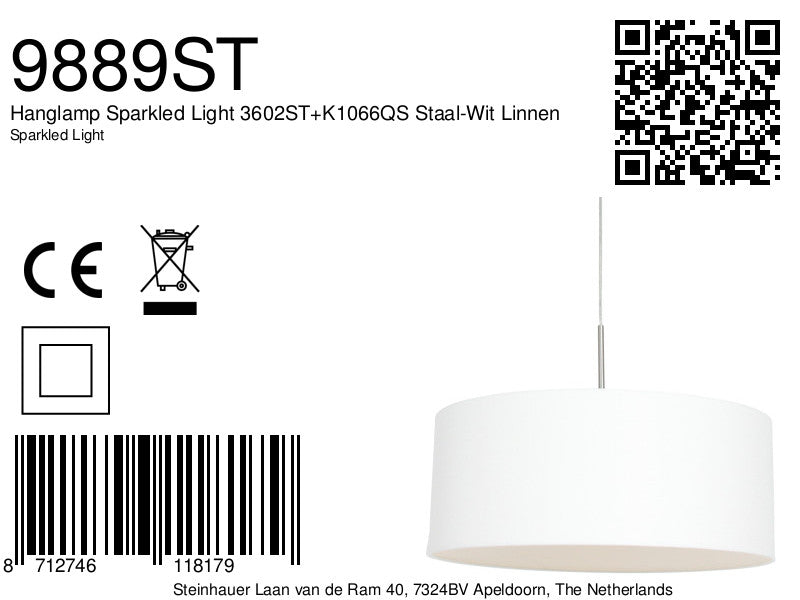 Hanglamp Sparkled Light 3602ST+K1066QS Staal-Wit Linnen