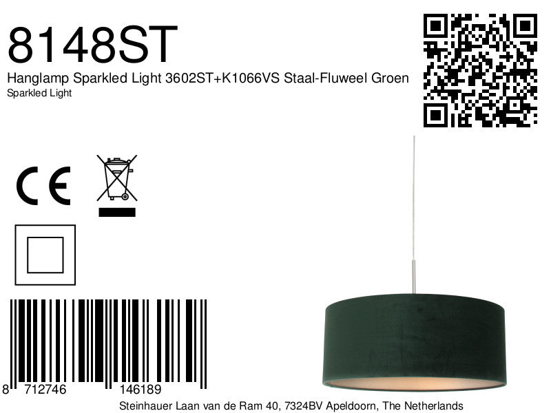 Hanglamp Sparkled Light 3602ST+K1066VS Staal-Fluweel Groen