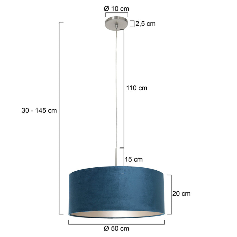 Hanglamp Sparkled Light 3602ST+K1066ZS Staal-Fluweel Blauw