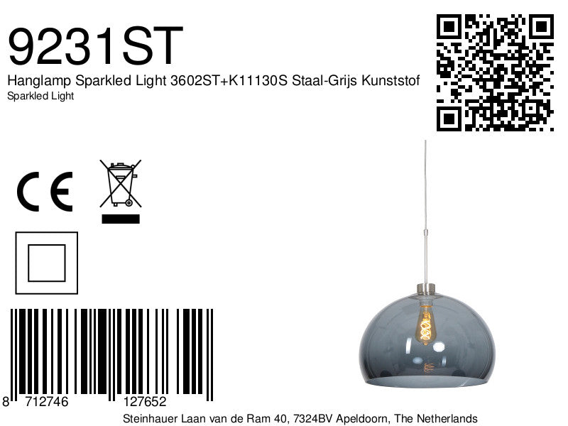 Hanglamp Sparkled Light 3602ST+K11130S Staal-Grijs Kunststof