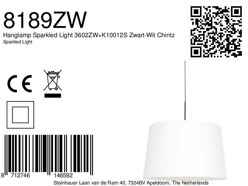 Hanglamp Sparkled Light 3602ZW+K10012S Zwart-Wit Chintz