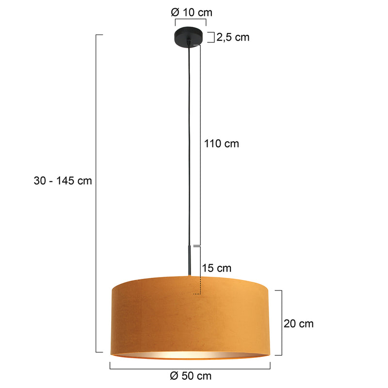 Hanglamp Sparkled Light 3602ZW+K1066KS Zwart-Fluweel Goud