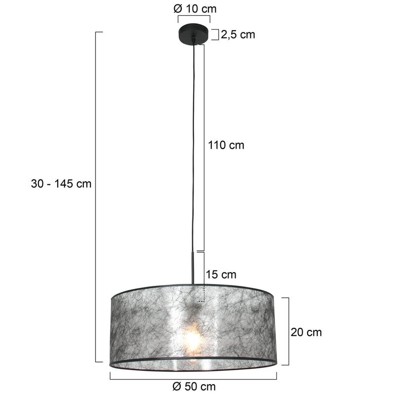 Hanglamp Sparkled Light 3602ZW+K1066NS Zwart-Sizoflor Zilver