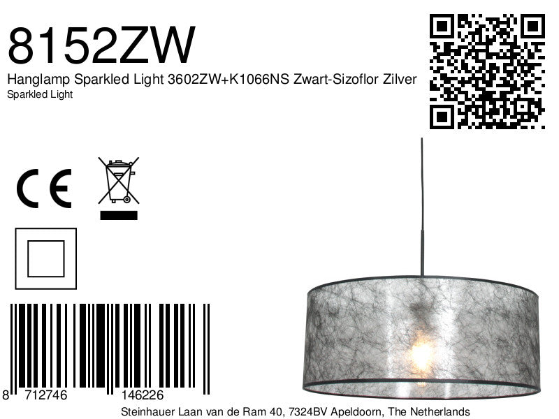 Hanglamp Sparkled Light 3602ZW+K1066NS Zwart-Sizoflor Zilver