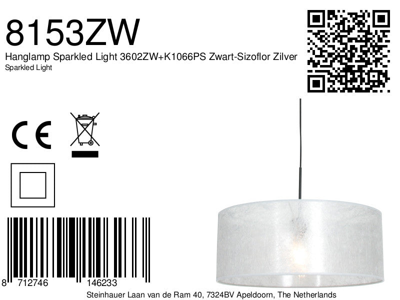 Hanglamp Sparkled Light 3602ZW+K1066PS Zwart-Sizoflor Zilver