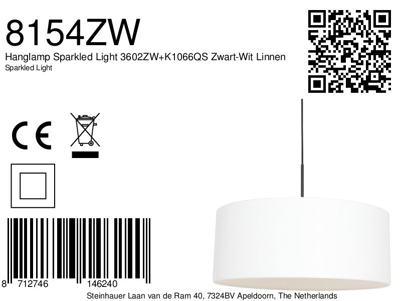 Hanglamp Sparkled Light 3602ZW+K1066QS Zwart-Wit Linnen