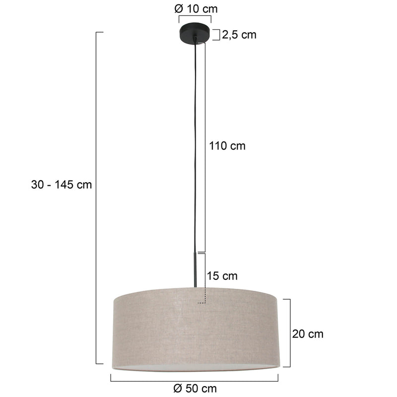 Hanglamp Sparkled Light 3602ZW+K1066RS Zwart-Grijs Linnen