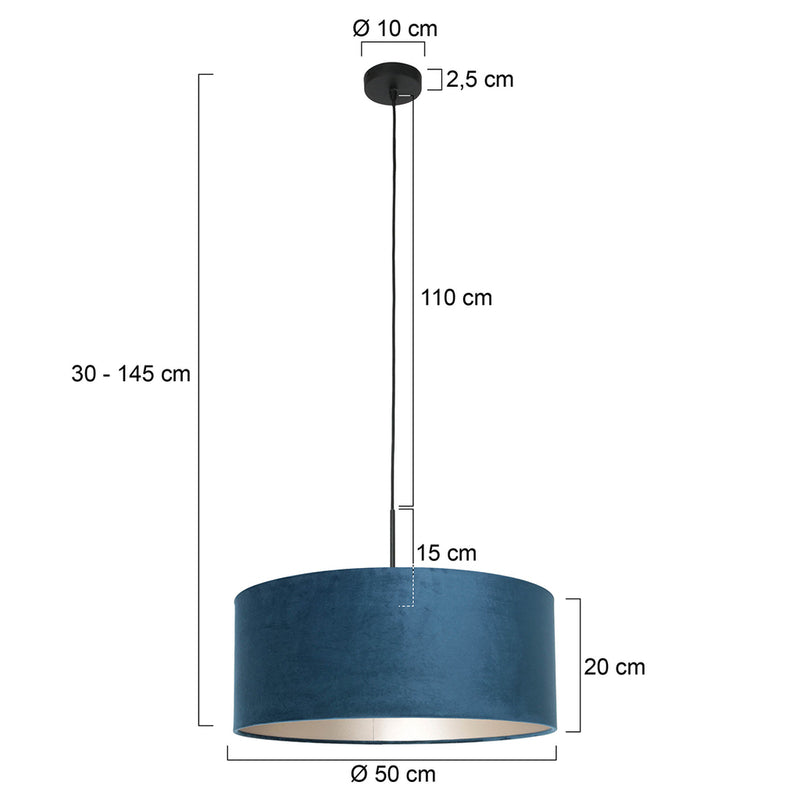 Hanglamp Sparkled Light 3602ZW+K1066ZS Zwart-Fluweel Blauw