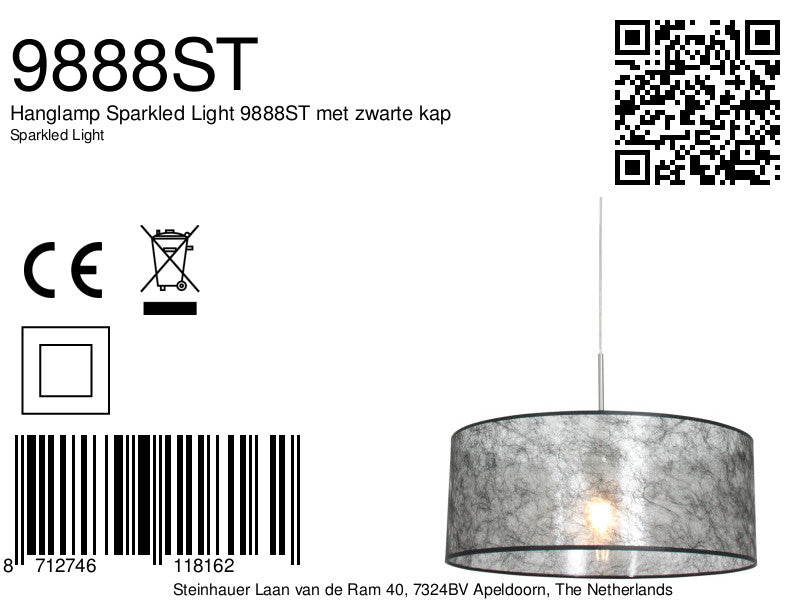 Hanglamp Sparkled Light 9888ST met zwarte kap