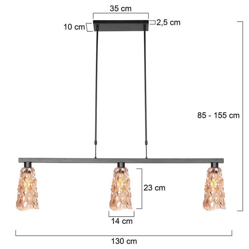 Hanglamp Vidrio 3832ZW amber geel glas