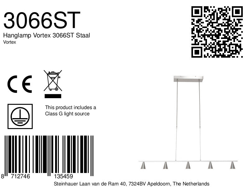 Hanglamp Vortex 3066ST Staal