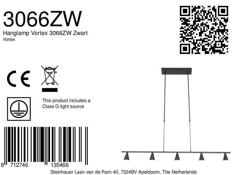 Hanglamp Vortex 3066ZW Zwart