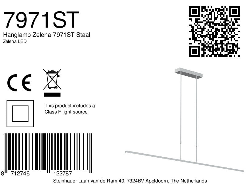 Hanglamp Zelena 7971ST Staal