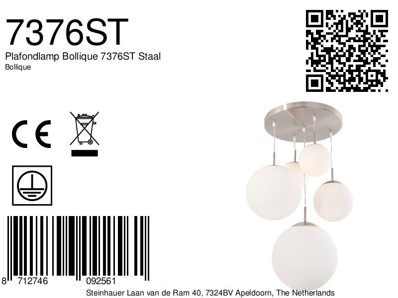 Plafondlamp Bollique 7376ST Staal