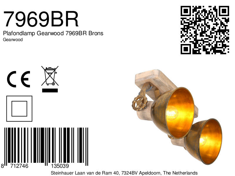 Plafondlamp Gearwood 7969BR Brons