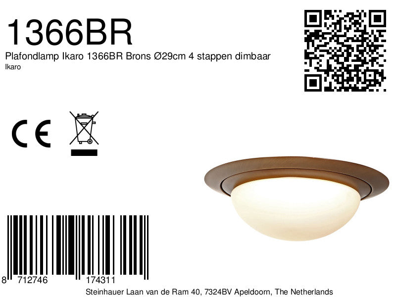 Plafondlamp Ikaro 1366BR Brons Ø29cm 4 stappen dimbaar