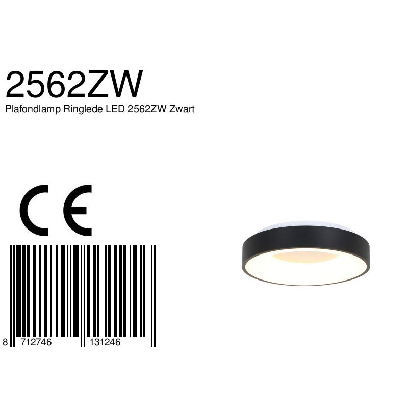 Plafondlamp Ringlede 2562ZW Zwart Ø38cm