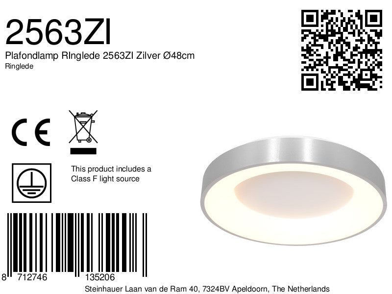 Plafondlamp RInglede 2563ZI Zilver Ø48cm