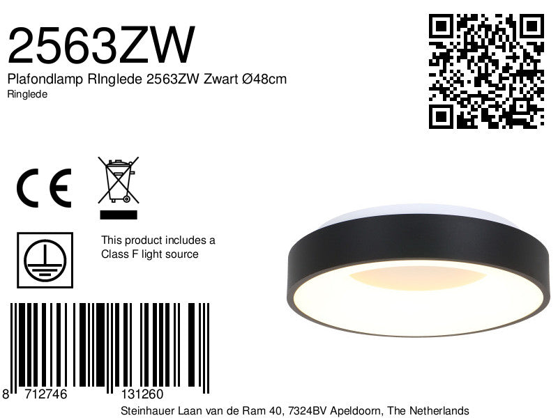 Plafondlamp RInglede 2563ZW Zwart Ø48cm