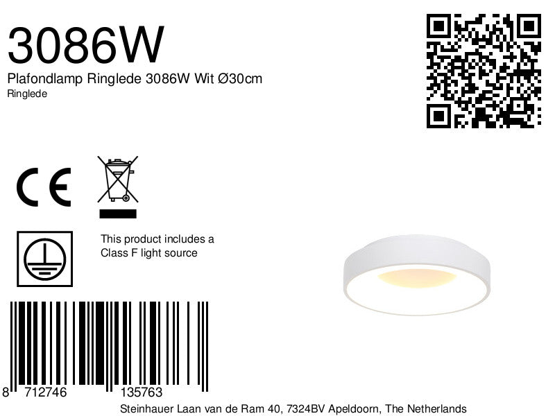 Plafondlamp Ringlede 3086W Wit Ø30cm