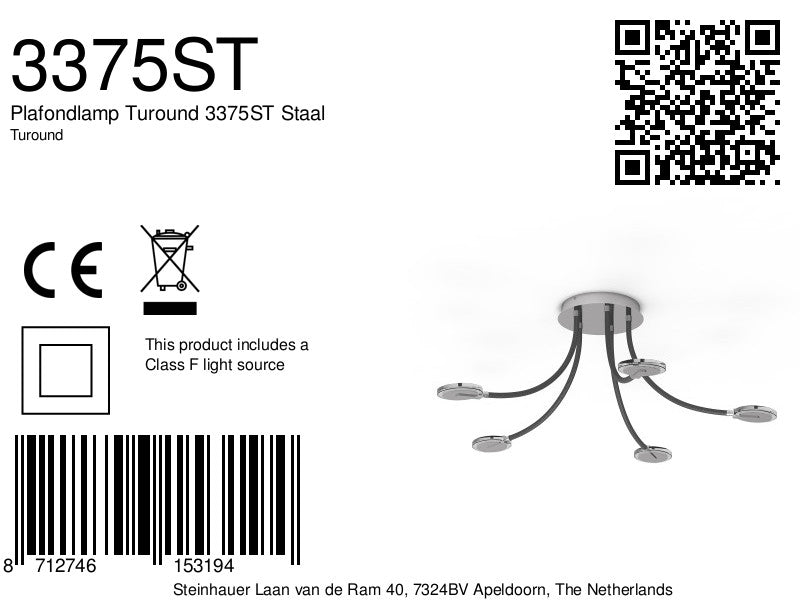 Plafondlamp Turound 3375ST Staal