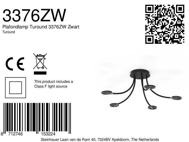 Plafondlamp Turound 3376ZW Zwart