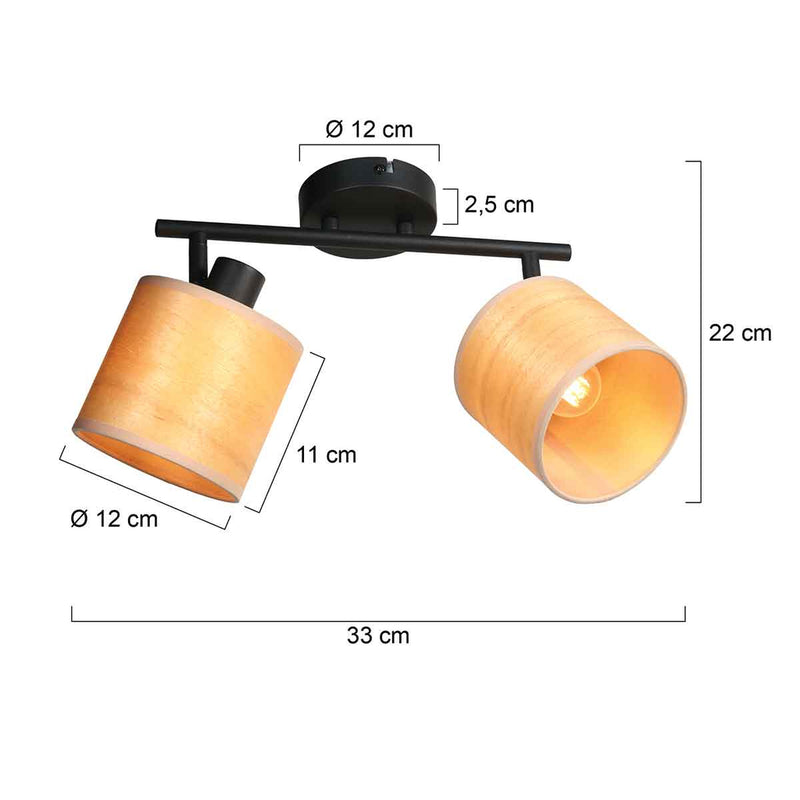 Plafondspot Bambus 3666ZW Zwart met houten kapjes