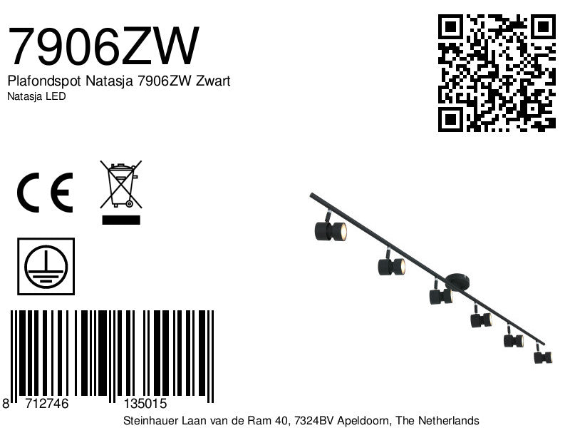 Plafondspot Natasja 7906ZW Zwart